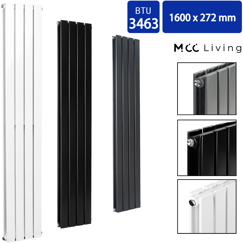 White 3463 BTU Double Flat Panel Vertical Column Radiator 1600 x 272mm Image 4