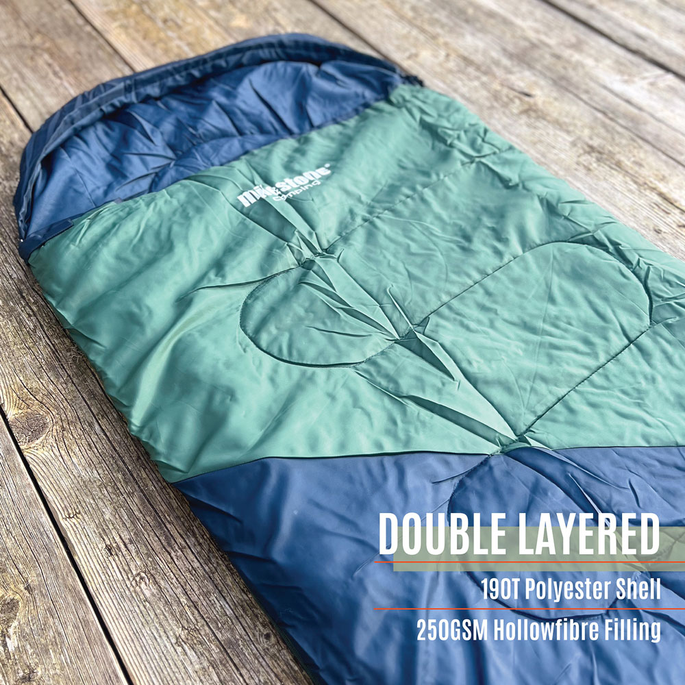 Milestone Camping 250 Hooded Evergreen Envelope Sleeping Bag Image 6