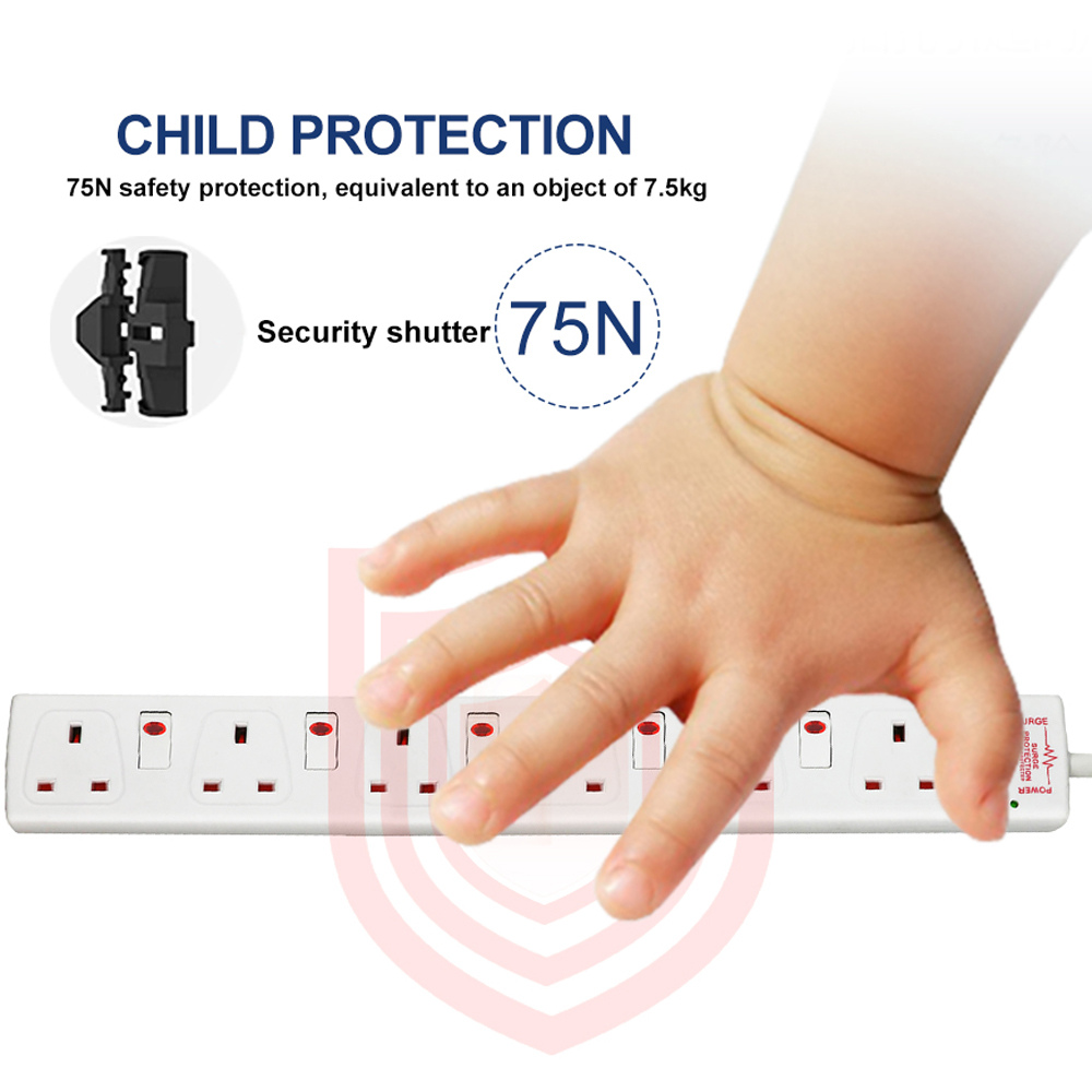 ExtraStar White 13A 1m 6 Socket Individually Switched Surge Protected Extension Lead Image 5