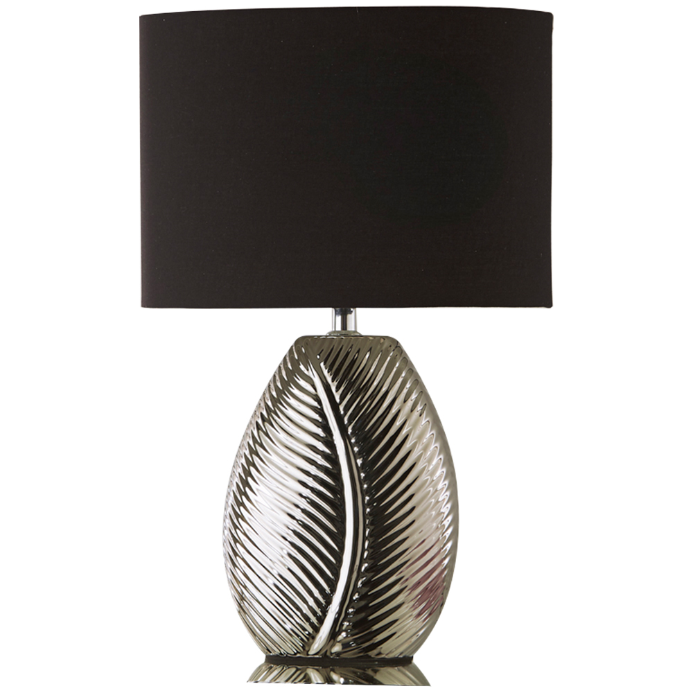 Kliving Amari Black Cotton Shade Silver Mirror Electroplate Leaf Design Table Lamp Image 1