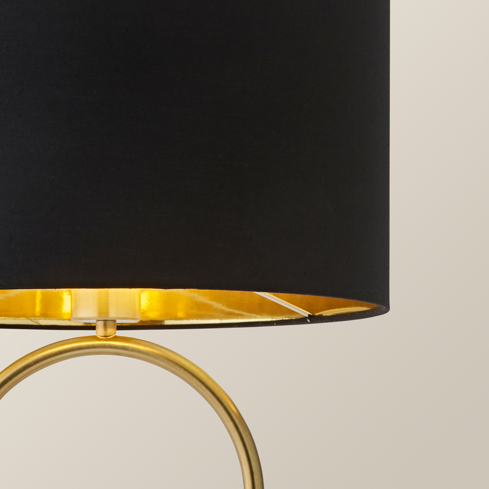 ValueLights Antonia Black with Gold Inner Drum Shade Brushed Gold Oval LED Table Lamp Image 3