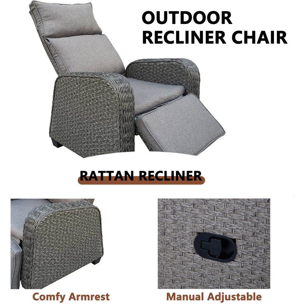 Furniture One Grey Rattan Patio Recliner with Soft Cushion Image 3