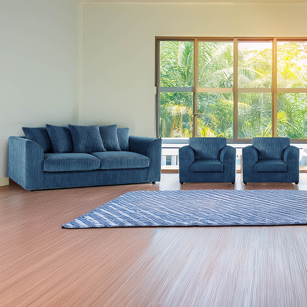 Luxor 5 Seater Marine Blue Jumbo Cord Scatter Back Sofa Suite Image 1
