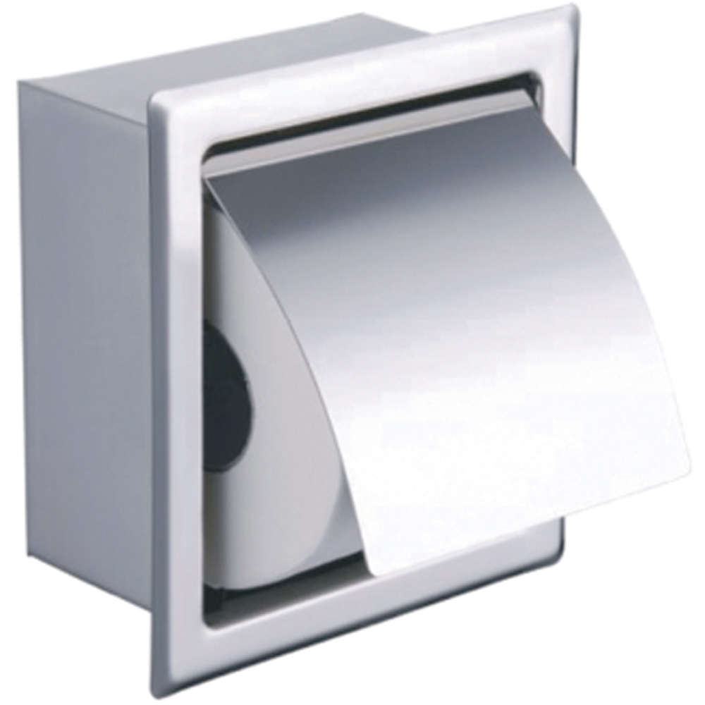 Nes Home Chrome Single Concealed Wall Mounted Toilet Roll Holder Image 1