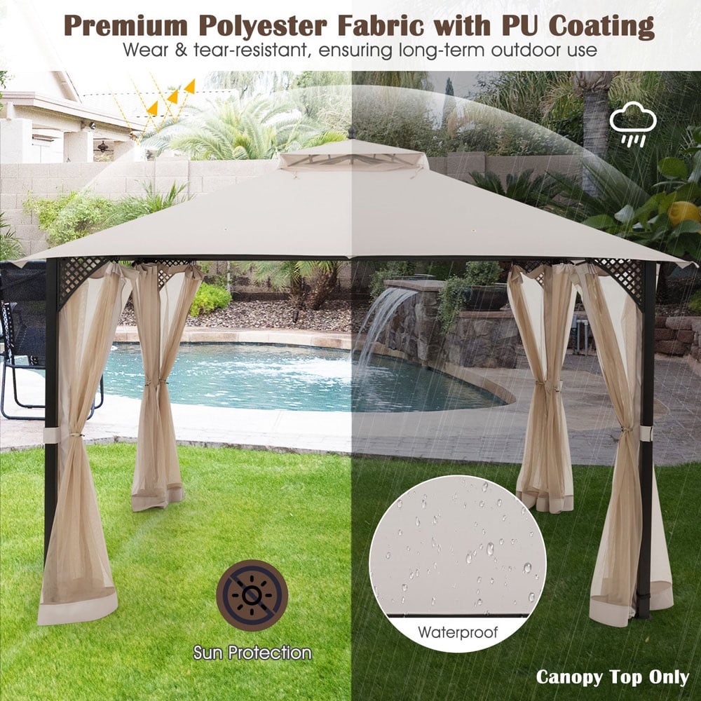 Costway 368 x 303cm Beige Gazebo Replacement Top with Air Vent and Drainage Holes Image 7