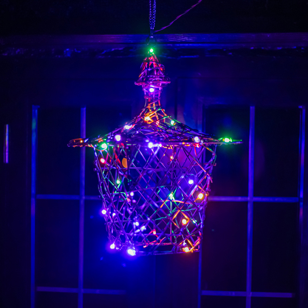 The Christmas Centre 40 Multicolour LED Brown Weave Hanging Lantern 35cm Image 2
