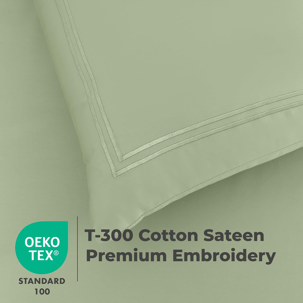 MHG Living Double Green 300 Thread Count Fitted Sheet Set Image 3