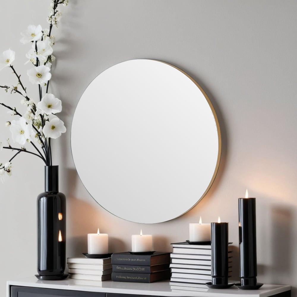 Yearn Simple Gold Round Wall Mirror 50cm Image 2