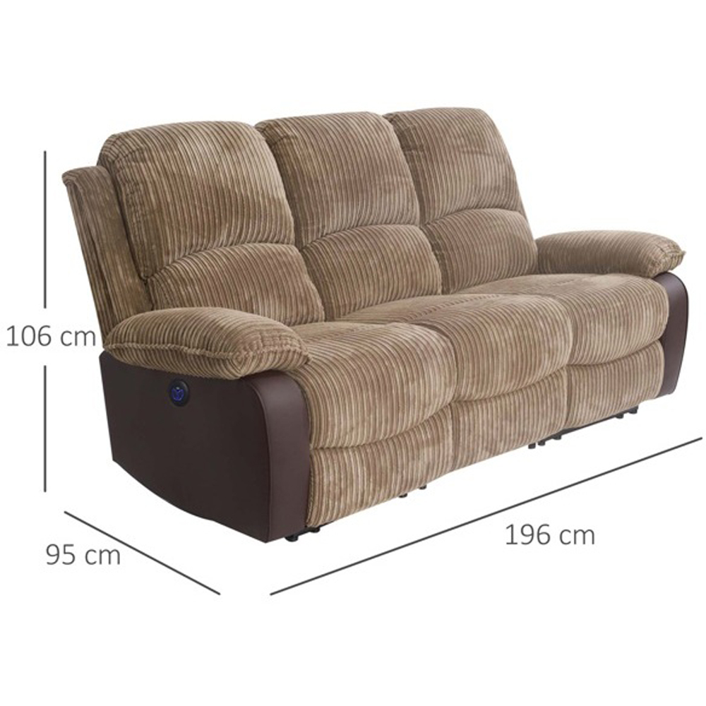 Comfy Living 3 Seater Brown Cord Fabric Electric Recliner Sofa Image 6