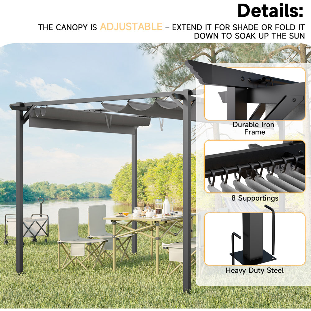 Rattrix 2.4 x 2.4m Grey Pergola with Retractable Canopy Image 3