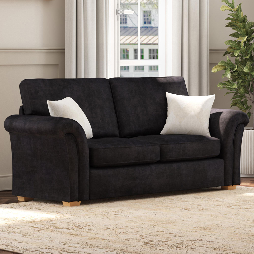 Castleacre 5 Seater Ebony Plush Velvet Fixed Back Sofa Set Image 4
