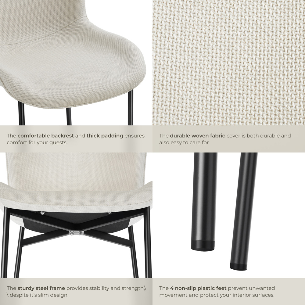tectake Tessa Off White and Black Woven Fabric Padded Dining Chair Image 4