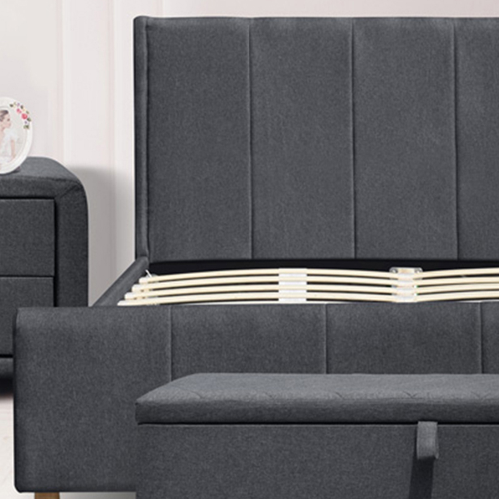Brooklyn King Size Grey Linen Fabric Bed Frame with Blanket Box Image 3