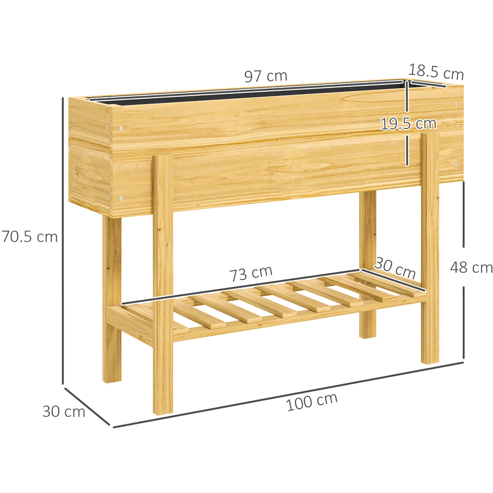 Outsunny Natural Wood Finish Wooden Raised Garden Bed with Bed Liner and Storage Shelf Image 9
