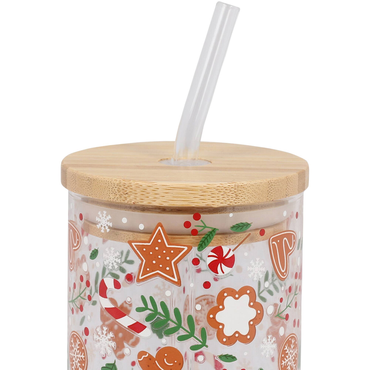 Christmas Drinking Jar with Straw - Brown Image 2