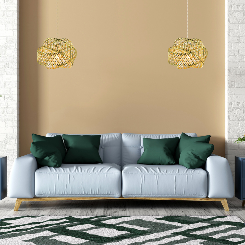 Happy Homewares 3 Ring Gold Pendant Light Shade with Acrylic Bead Image 2