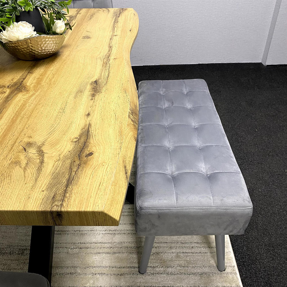 Kosy Koala 6 Seater Velvet Wooden Rectangle Dining Set with Bench Grey Image 2