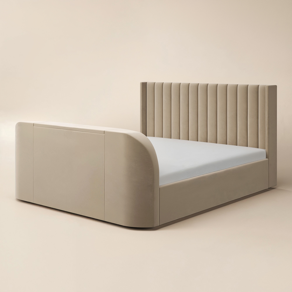 Flair Fallon Super King Size Beige Velvet TV Side Lift Ottoman Bed Image 2