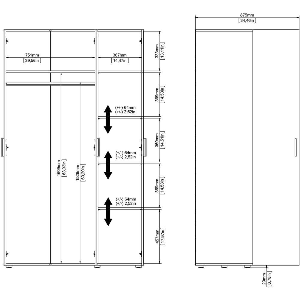Florence 3 Door Oak and White High Gloss Wardrobe Image 9