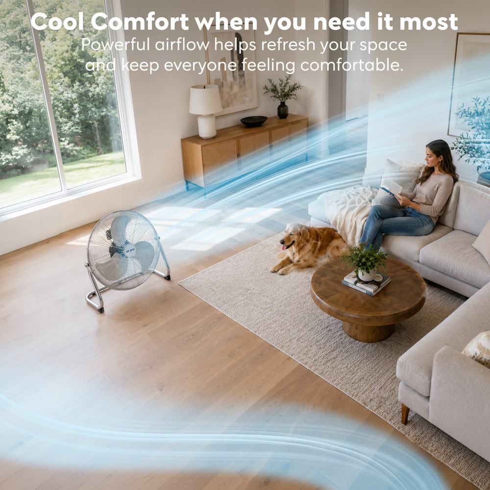 Air Pro Silver Chrome 3 Speed Powerful Air Cooling and Circulating Floor Fan 20 inch Image 3