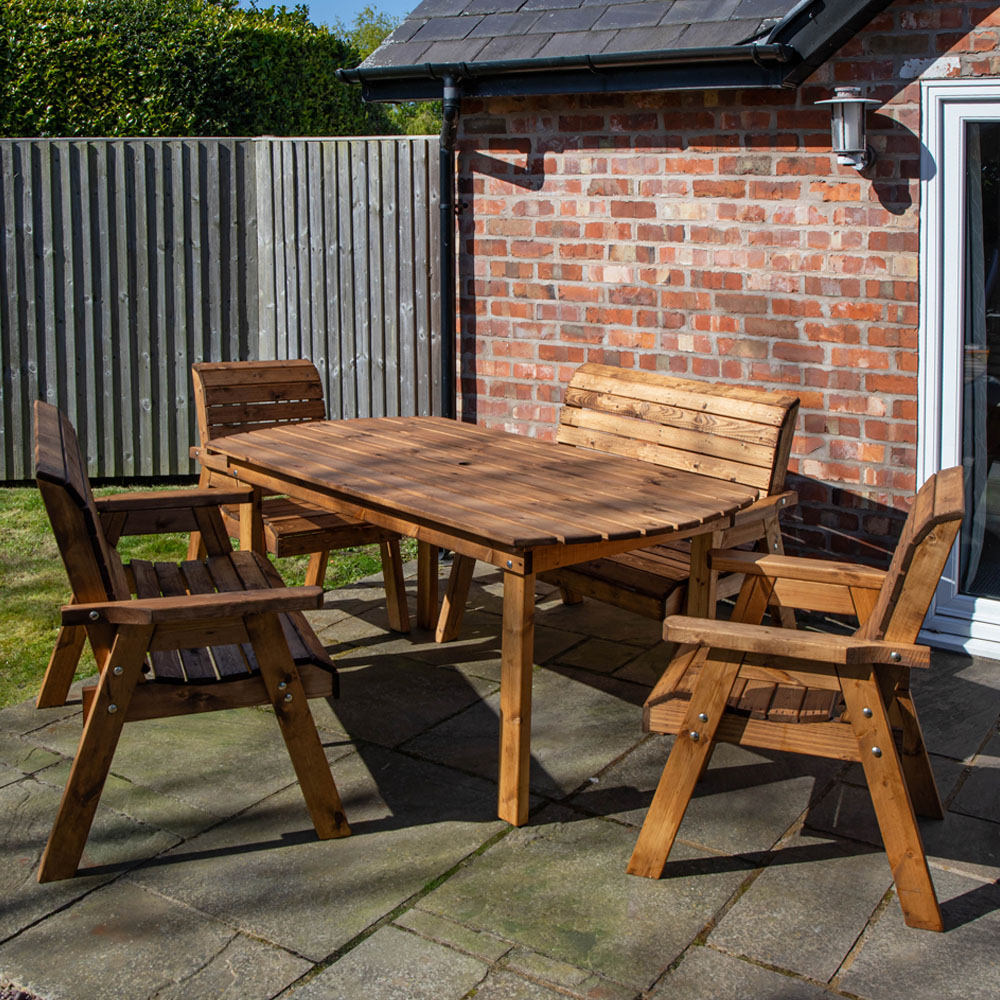 Samuel Alexander Handmade 6 Seater Chunky Rustic Wooden Garden Furniture Set Image 1