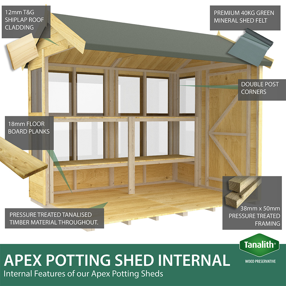 DIY Sheds 6 x 16ft Tongue and Groove Timber Apex Potting Shed Image 5