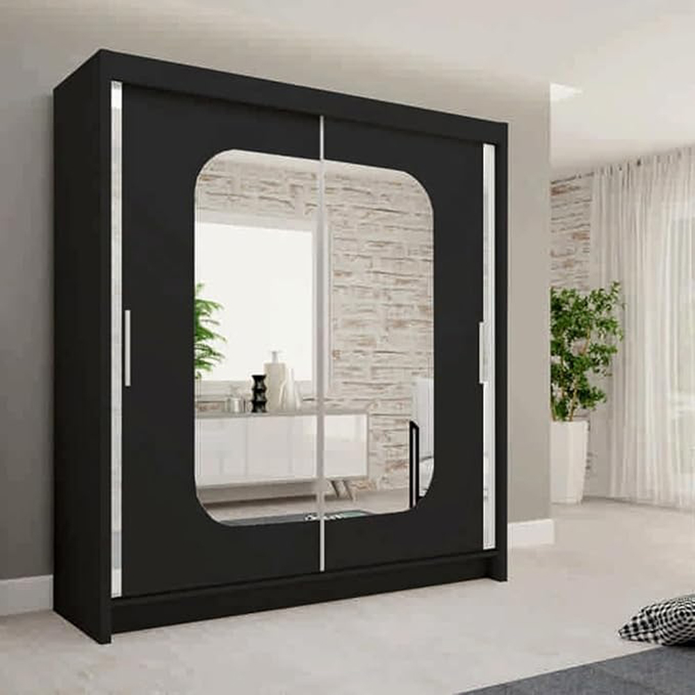 Sliding Wardrobes 4U Marika 2 Door Black Mirrored Wardrobe 203cm Image 3