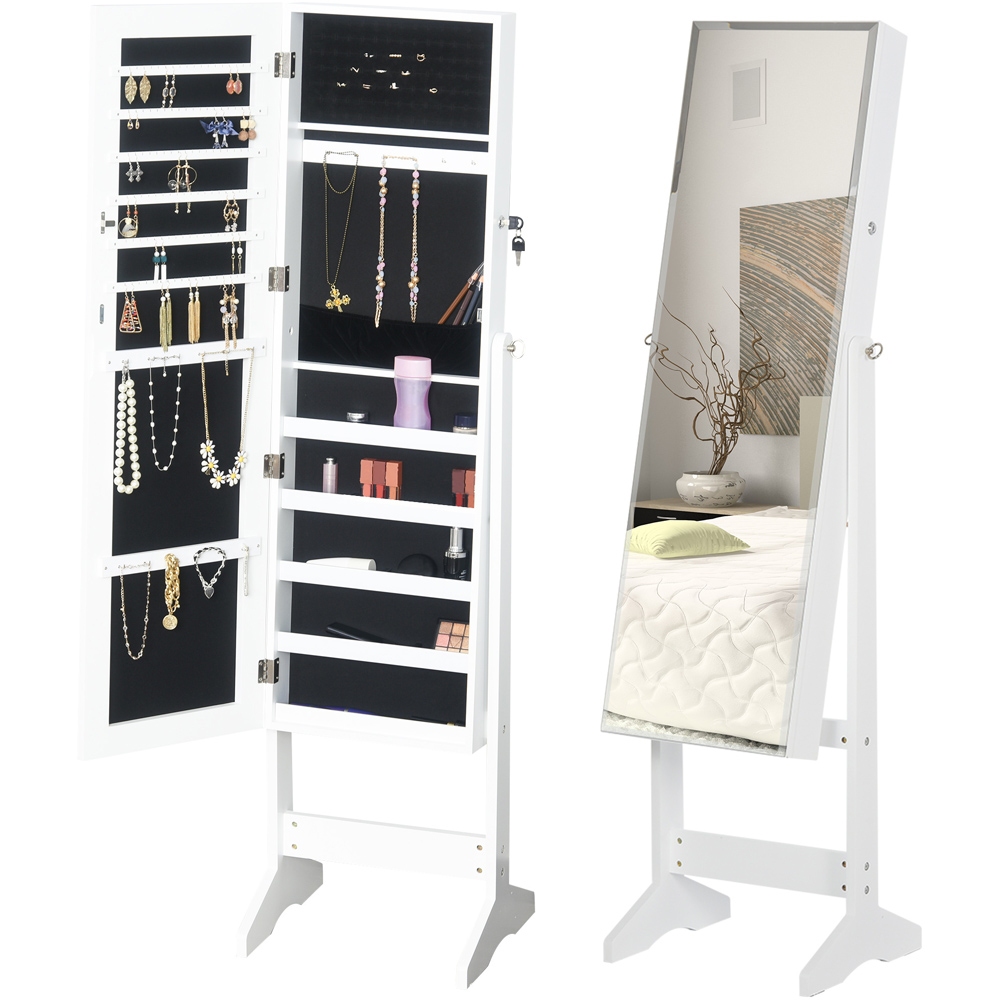 Portland White Lockable Mirror Jewellery Adjustable Armoire Image 3