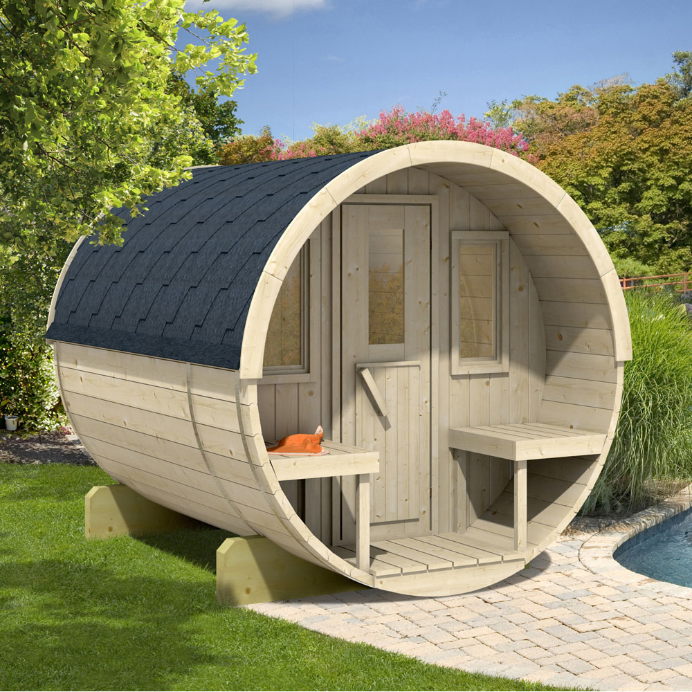 Stjarna 280 Black Outdoor Wooden Barrel Sauna 6.8 x 9.1ft Image 2