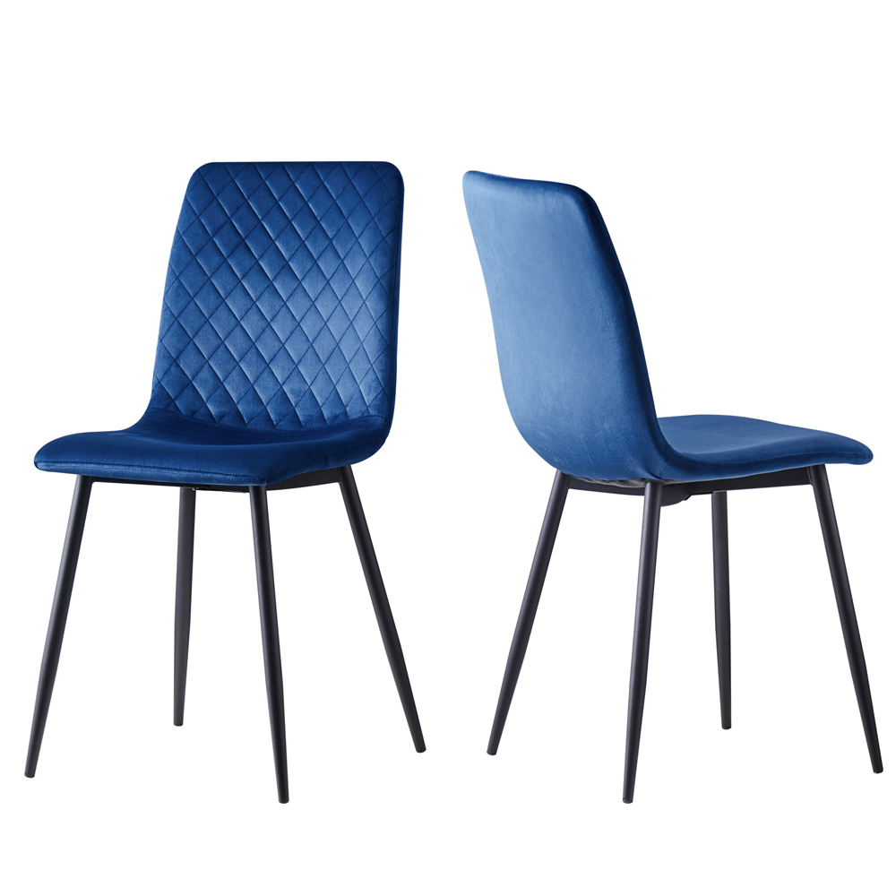 Lexi Set of 2 Blue Velvet Fabric Dining Chairs Image 2