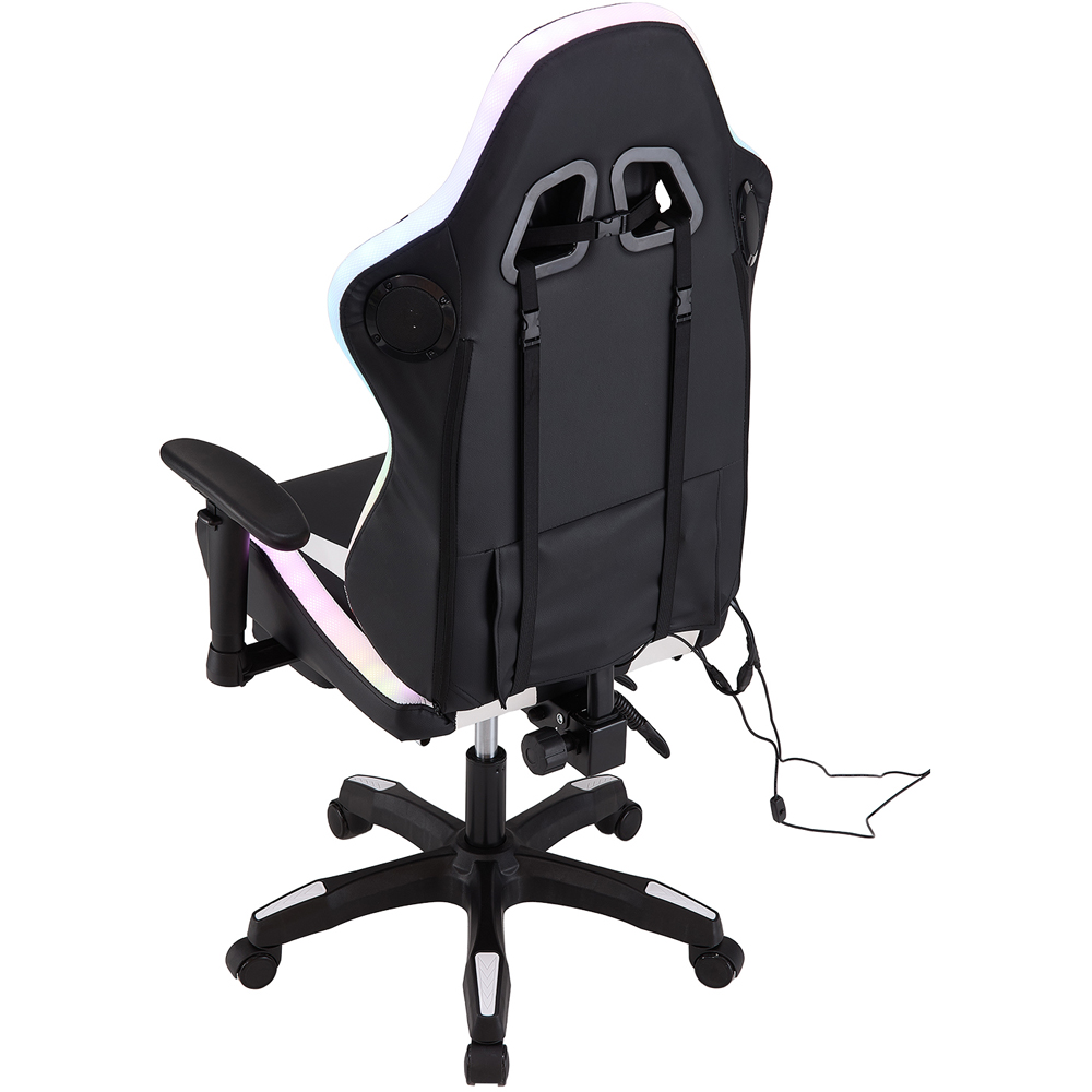 Living and Home Black and White RGB LED Bluetooth Speaker Gaming Chair with Massage and Footrest Image 4