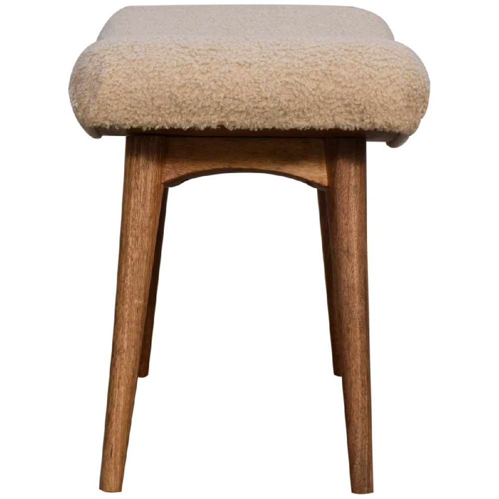 Artisan Furniture Cream Single Seater Boucle Solid Wood Curved Bench Image 4