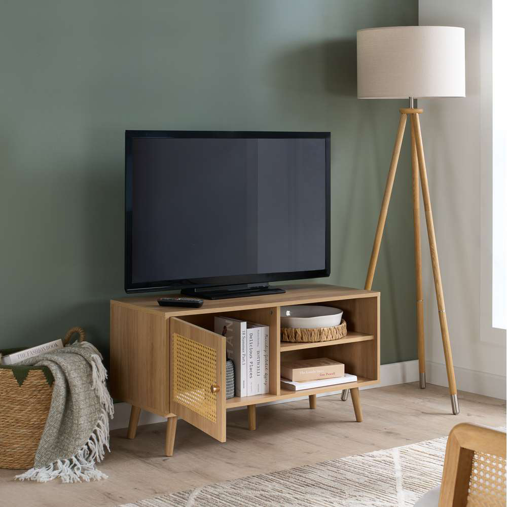 Birlea Croxley Oak Single Door 2 Shelf Rattan TV Unit Image 8