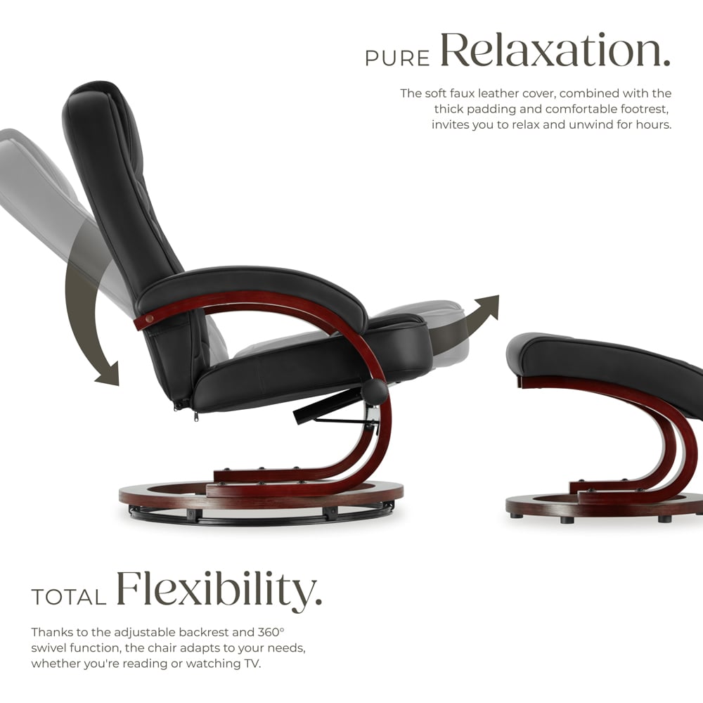 tectake William Black Swivel Armchair with Stool Image 3