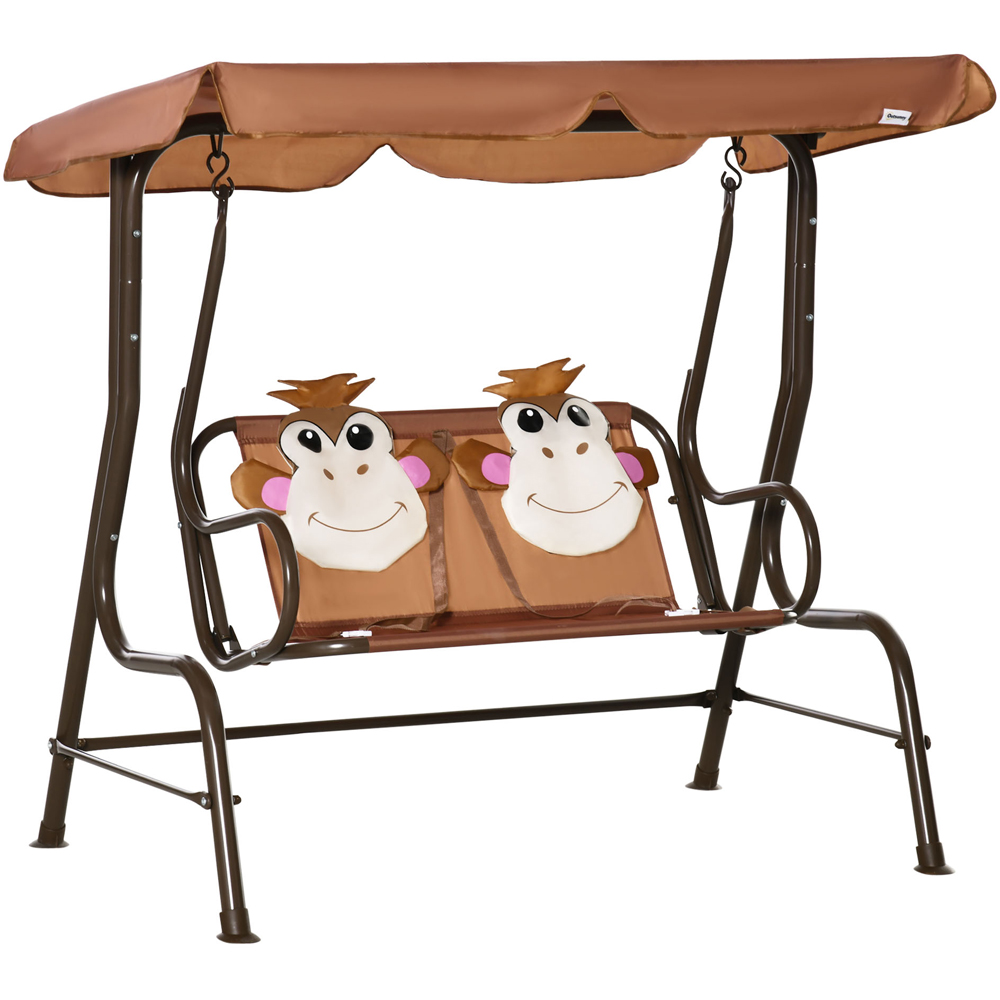Outsunny 2 Seater Kids Brown Canopy Swing Chair with Adjustable Awning Image 2