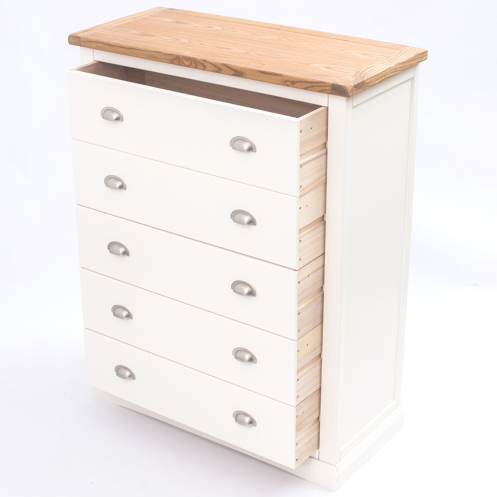 Cabinet Bits Cosenza 5 Drawer White Chrome Cup Handle Chest of Drawers Image 5