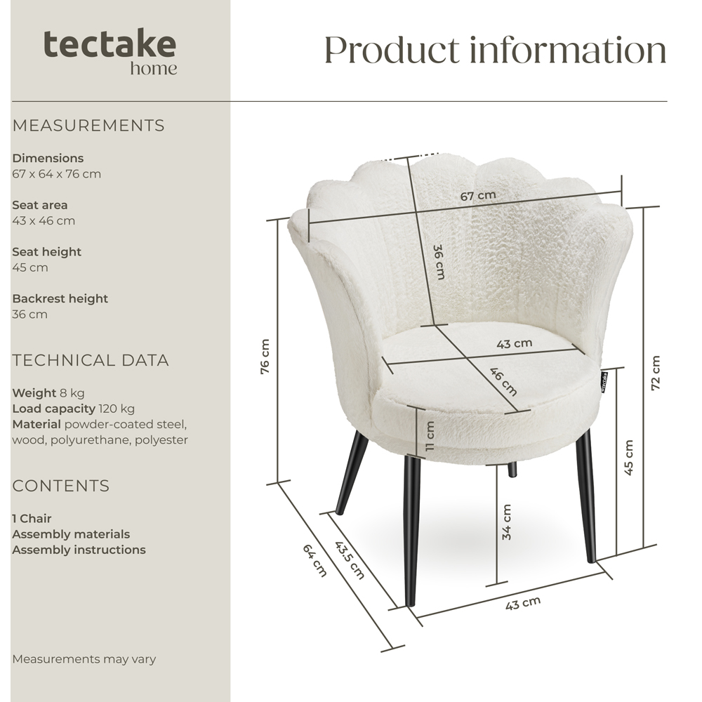 tectake Stella Cream and Black Faux Fur Armchair Image 9