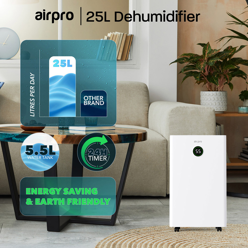 Air Pro White Portable Electric Digital Dehumidifier 25L Image 2