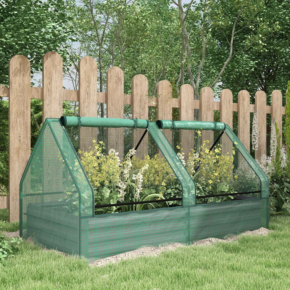 Outsunny Green and Dark Grey Raised Garden Bed Planter with Greenhouse Image 2