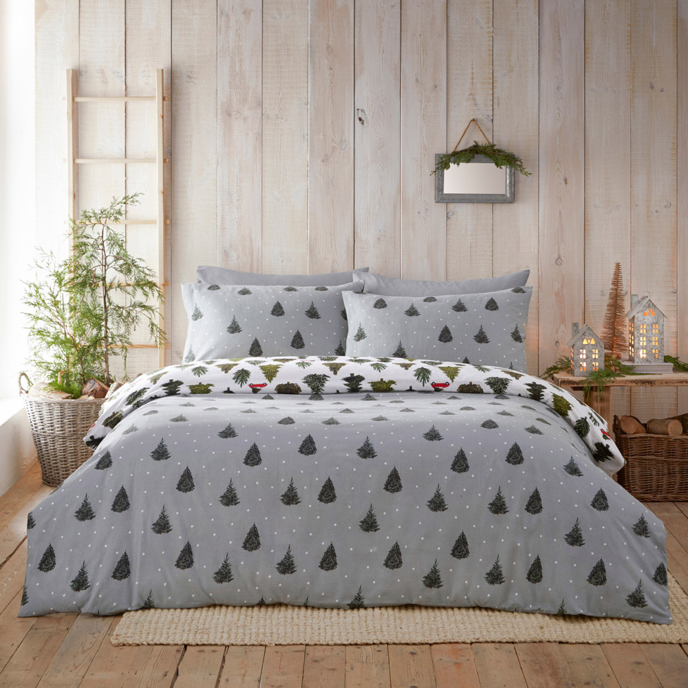 furn. Super King Green Evergreen Brushed Cotton Duvet Cover Set Image 2