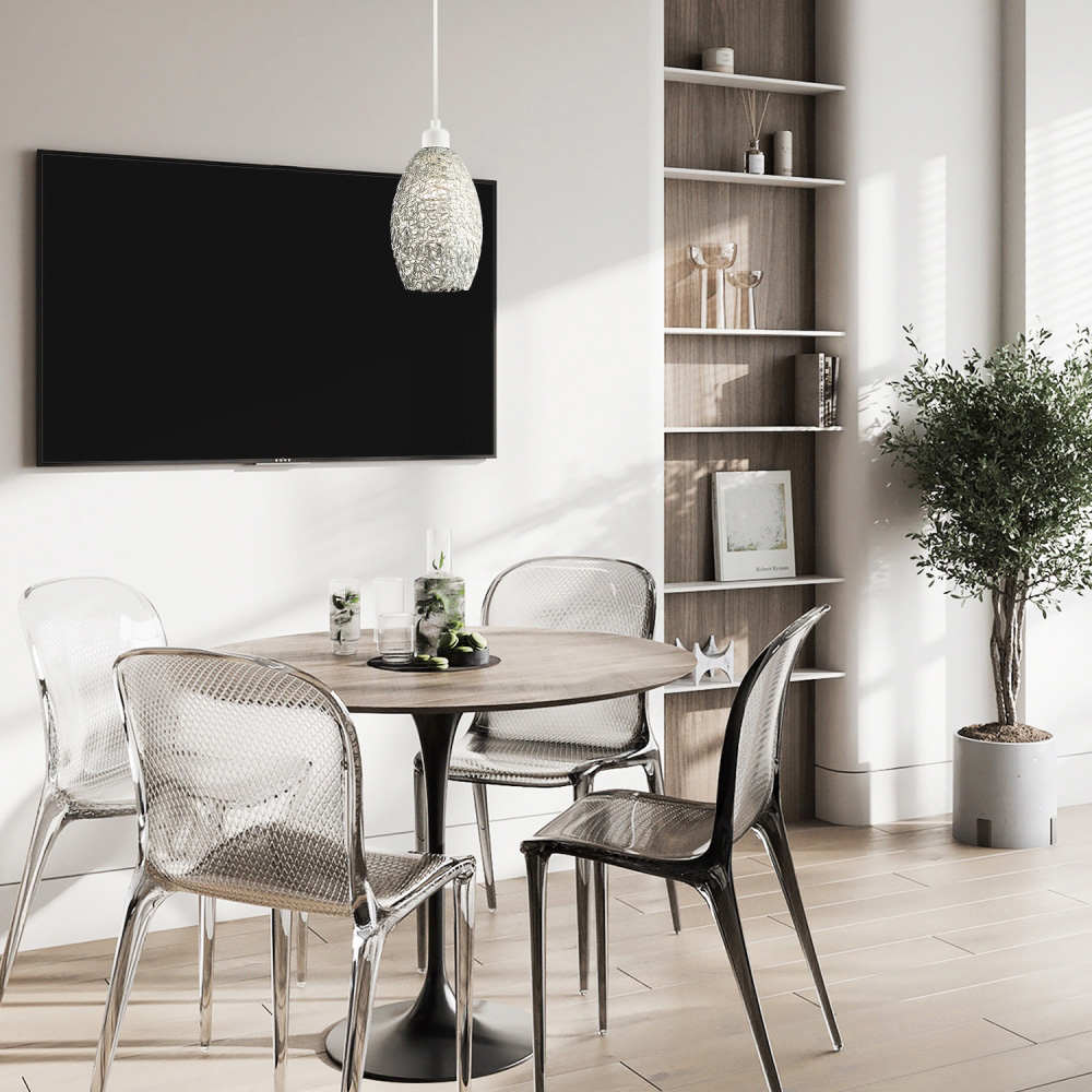 Happy Homewares Industrial Twisted Wire Mesh Metal Shiny Silver Pendant Shade Image 2