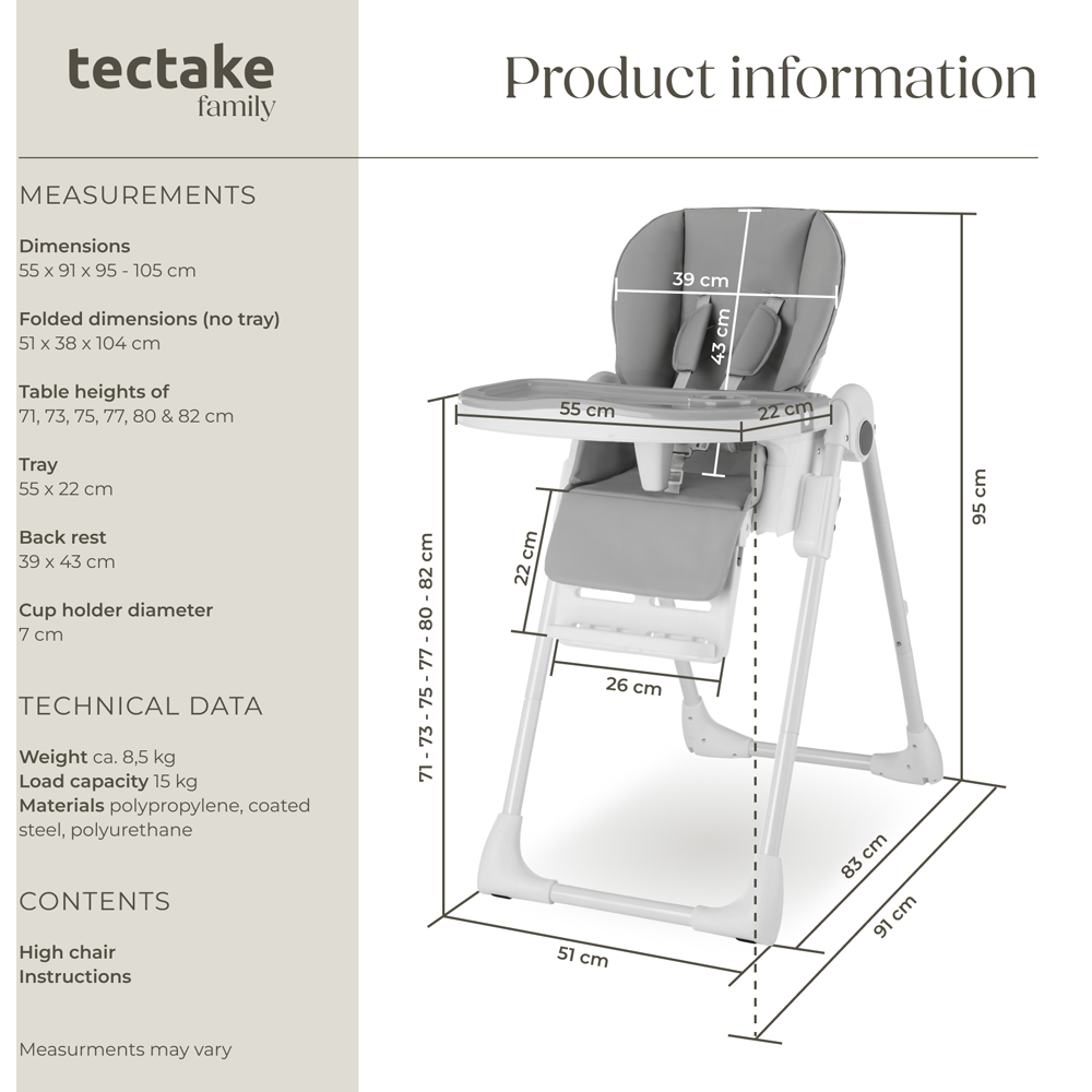 Tectake Sophia 6 Position Adjustable High Chair Image 8