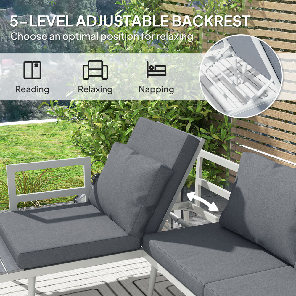 Outsunny 4 Seater Grey Garden Sofa Set with Adjustable Lounger Image 8
