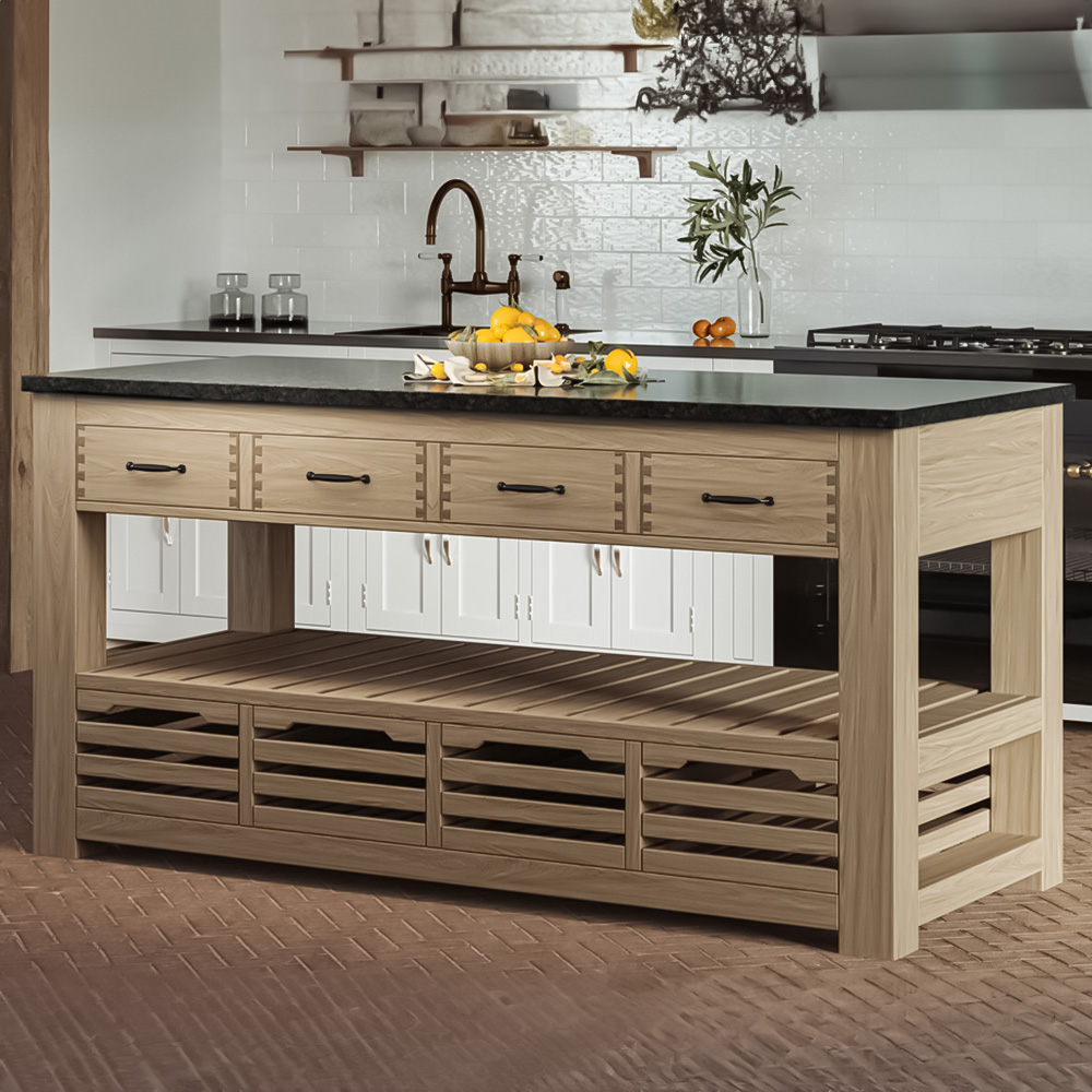 Baumhaus Kitchen Island 4 Drawer 2 Shelf Oak with Black Granite Top Image 1