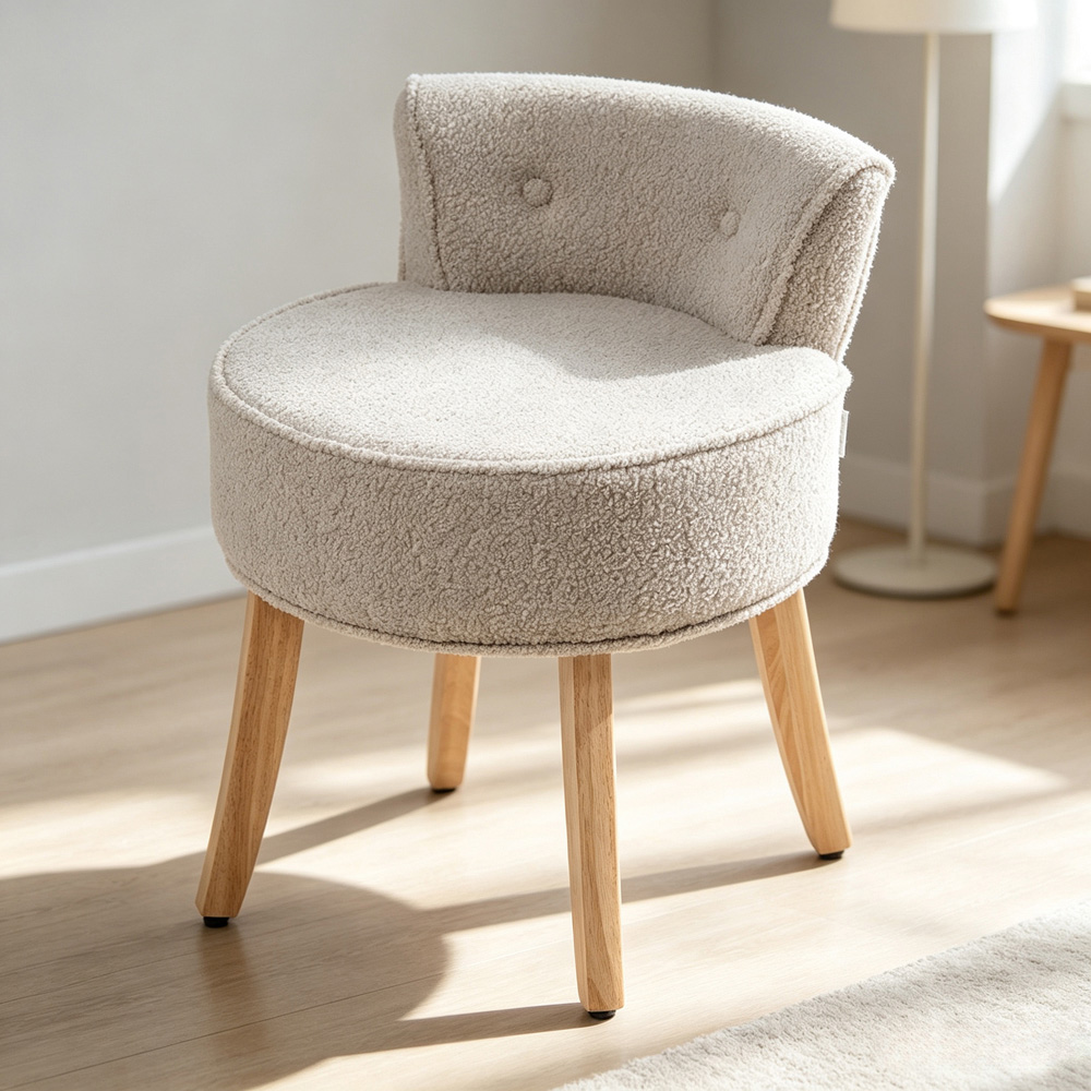 Living and Home Grey Teddy Fleece Button Tufted Vanity Stool Image 8