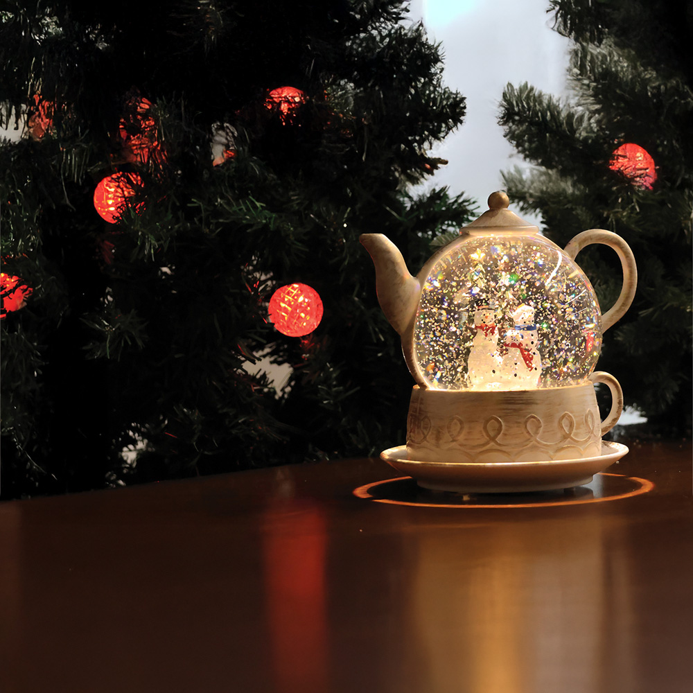 Xmas Haus Snow Swirl Glitter LED Teapot Christmas Decoration 20cm Image 3