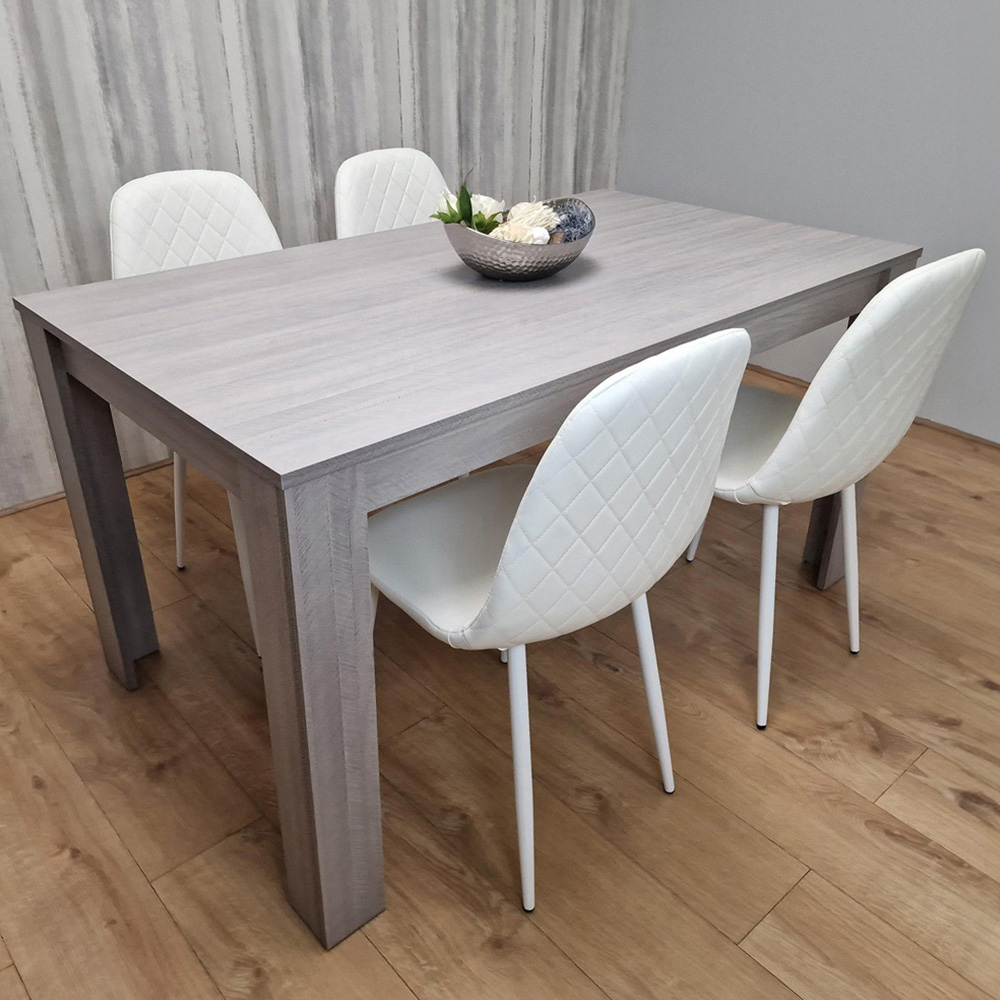 Portland Leather and Wood 4 Seater Dining Set Grey and White Image 1
