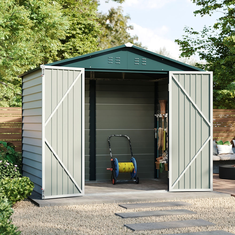 Living and Home 8 x 5.7ft White Metal Apex Roof Garden Storage Shed Image 2