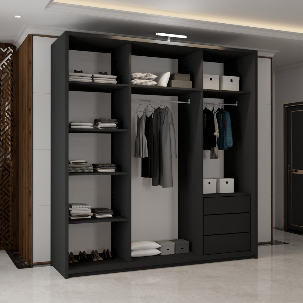 M N Furniture Modern 2 Door Black Mirrored Sliding Wardrobe 150cm Image 4