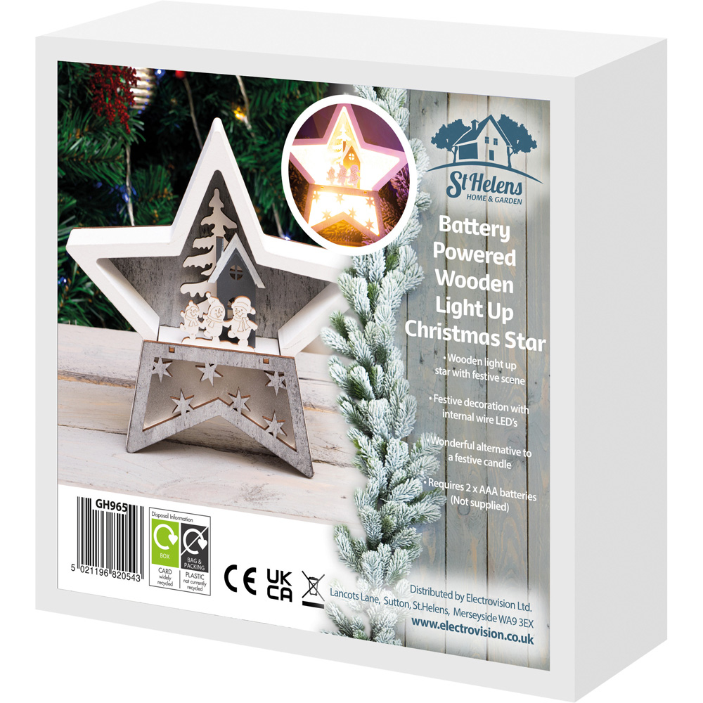 Xmas Haus White and Grey LED Christmas Wooden Star Decoration Image 6